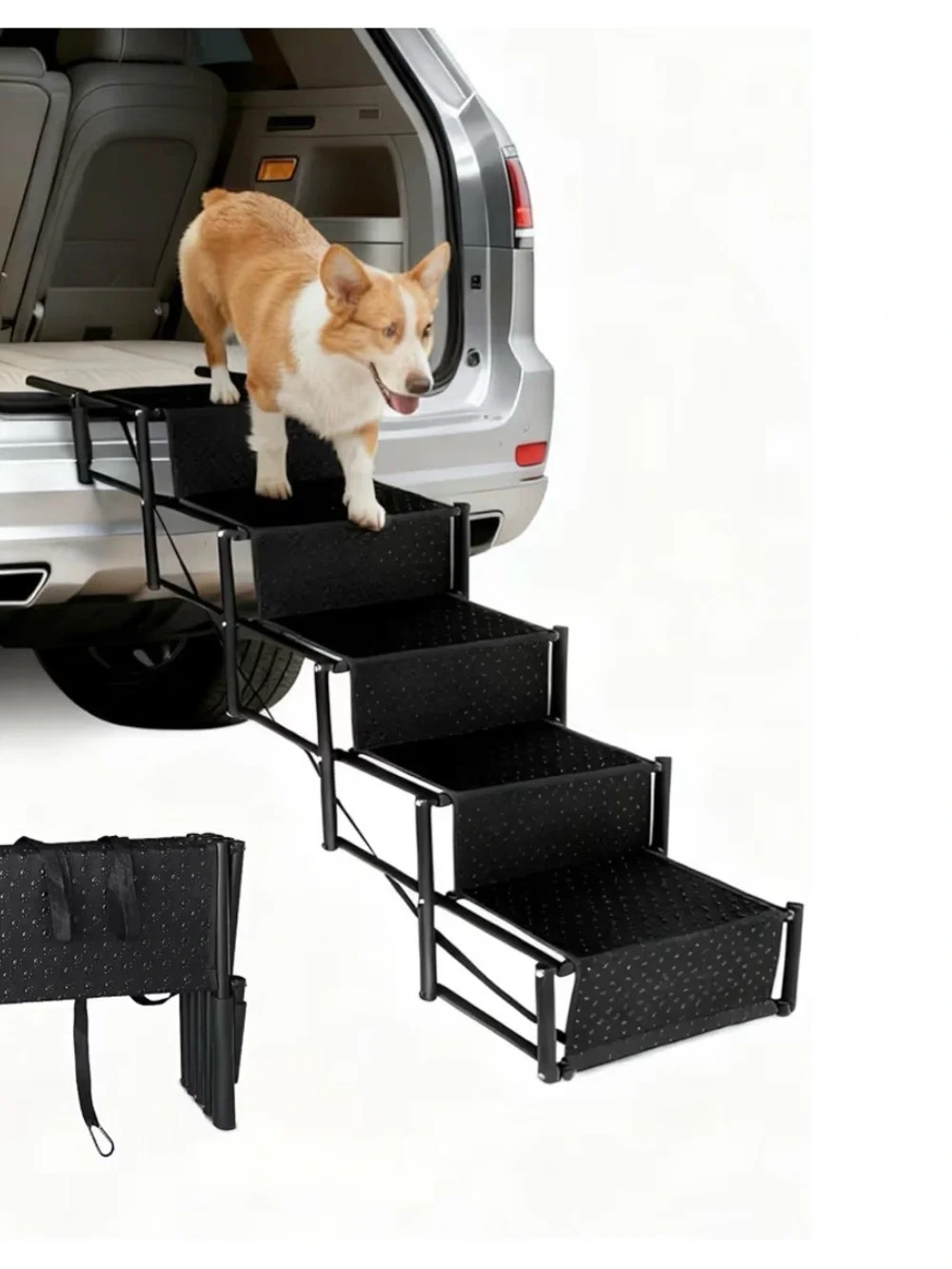 Foldable 5 steps Dog Ramp Stairs for Cars - Portable Pet Steps Up to 100lb
